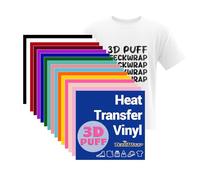 TECKWRAP 3D Puff Heat Transfer Vinyl, 15 Sheets 12"x9.8" Iron-on Vinyl Perfect for Heat Press on T-Shirts, Clothes, Bags, Pillows and More, Compatible with Most Cutter Machines