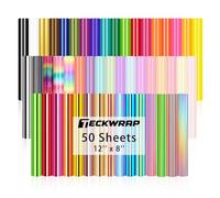 TECKWRAP 50 Pack Permanent Vinyl Bundle 12" x 8" Adhesive VinylSheets Rainbow Vinyl for DIY Home Decor, Mug, Window, Ceramics, Holiday Party Decal