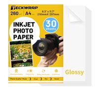 TECKWRAP Glossy Photo Paper for Printer 8.3" X 11.7" Inches Inkjet Photo Printer Paper for DIY Album,Chip Bag, Flyers, Cards, Calendars, Brochure Printing Paper 260GSM 30Sheets
