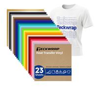 TECKWRAP Heat Transfer Vinyl Sheets - 12" x 12" HTV Iron on Vinyl Sheets for T-Shirts, Clothing, and Fabrics 23 Pack for All Cutter Machine - Easy to Cut & Transfer DIY Projects