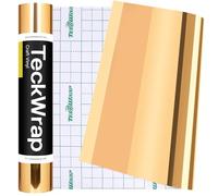 TECKWRAP Light Gold Chrome Vinyl 12''x8ft Permanent Adhesive Vinyl Roll Mirror Metallic Craft Vinyl for Mug, Cup, Window, Home Deco,and other DIY projects