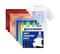 TECKWRAP Metallic Holographic Heat Transfer Vinyl - 7 Sheets 12"X12" Iron On Vinyl for T-Shirts, Clothes, Bags, Pillows and More, Compatible with Most Cutter Machines