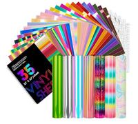 TECKWRAP Permanent Vinyl Bundle 35 Pack Rainbow Adhesive Vinyl Sheets 12in x 12in Metallic Holographic Glitter Craft Vinyl for Mug, Cup, Window, Car & Home Deco and Other DIY Projects