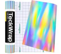 TECKWRAP Permanent Vinyl Silver Holographic Vinyl 12'' x16ft Adhesive Vinyl Roll Easy to Cut & Weed & Transfer for Mug, Cup, Window & Home Deco,and other DIY projects