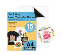 TECKWRAP Printable Heat Transfer Paper for T-Shirts 15 Sheets, 8.3" X 11.7" Printable Heat Transfer Vinyl for Inkjet Printer, Iron on Transfer Paper for Light and Dark Fabric (Matte White)