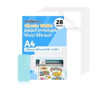 TECKWRAP Printable Vinyl Sticker Paper for Inkjet Printer Glossy White Inkjet Printable Sticker Paper Waterproof 8.26" x 11.69" A4 Size 28Pcs/Pack for Craft Sticker, Scrapbooking, Craft Cutters