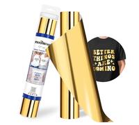 TECKWRAP PU Metallic Heat Transfer Vinyl Roll 12" x 5ft Chrome Gold HTV for DIY Clothing,T-Shirts,Fabric Foil Iron on Vinyl Compatible with Heat Press Craft Cutters