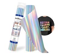 TECKWRAP PU Metallic Heat Transfer Vinyl Roll 12" x 5ft Holographic Silver Chrome HTV for DIY Clothing,T-Shirts,Fabric Foil Iron on Vinyl Compatible with Heat Press Craft Cutters