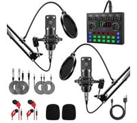TECKZOON BM800 Podcast Complete Set for 2, Studio Cardioid Microphone, Audio Interface & DJ Mixer, Ideal for Live Streaming, Singing, TikTok & YouTube