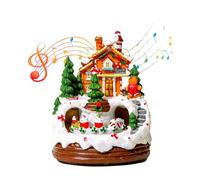 TECKZOON Christmas Village with Lights and Music Rotating Train, Illuminated House Town, Adjustable Volume with USB/Battery Operated for Christmas Decoration at Home