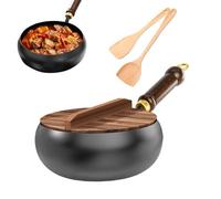 TECKZOON Japanese Hand Forged Iron Pan 28 cm - Robust Iron Pan with Wooden Lid & Spatula, Non-Stick for Induction, Gas, Ceramic & Oven, Durable & Heat Resistant (28 cm)