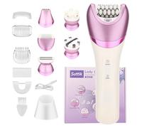 TECKZOON Women Electric Shaver, 6-in-1 Purple Women's Hair Removal Tool with Base, USB Rechargeable IPX7 Waterproof Epilator for Pubic Hair Body Face, Smooth Painless Shaving for Wet & Dry Use