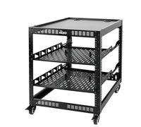 TECMOJO 12U Open Frame Network Rack for IT & AV Gear, 4-Post With Casters, Mobile With 2 PCS 1U Server Shelf & Mounting Hardware, for 19" Network, Audio and Video Device