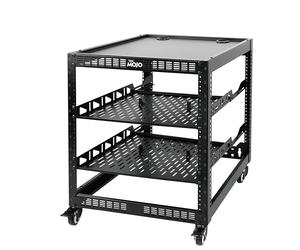 TECMOJO 12U Open Frame Network Rack for IT & AV Gear, 4-Post With Casters, Mobile With 2 PCS 1U Server Shelf & Mounting Hardware, for 19" Network, Audio and Video Device