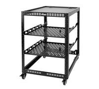 Tecmojo 16U Open Frame Network Rack for IT &AV Gear, AV Rack 4-Post with casters, Mobile 16U Rack with 2 PCS 1U Server Rack Shelf & Mounting Hardware, for 19" Network,Audio and Video Device