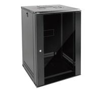 Tecmojo 18U 450mm Depth Wall Mount Server Cabinet IT Network Rack Enclosure Lockable Door and Side Panels Black, Standard Glass Door, for 19” IT Equipment, A/V Devices, Flat Package