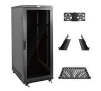 Tecmojo 27U 600 * 800mm 4 Post Free Standing Network Cabinet Data Server Rack, Lockable Glass Door, with Cantilevel Shelf Casters and feets, Disassembled Flat package