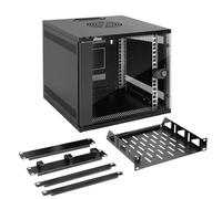Tecmojo 6U Wall Mount Server Data Cabinet, 10in Wide 300mm Depth Network Cabinet with Rack Shelf, Brush Panels, Cable Organizer for 10'' AV/IT/Data Devices, 44lbs(20kg) Capacity, Glass Door