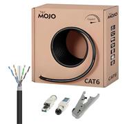 Tecmojo CAT6 UTP Outdoor 50M, Gigabit LAN Ethernet Network Bulk Cable Pure Copper Conductor 23AWG PVC+PE Dual Jacket CPR Fca UV Resist, Black, with Cutting Stripping Tool and RJ45 Field Connectors