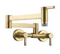Tecmolog Brushed Gold Kitchen Sink Faucet Wall Mount 2-Function Commercial Pot Filler Kitchen Faucet Brass for Cold and Hot Water, BJ21241A