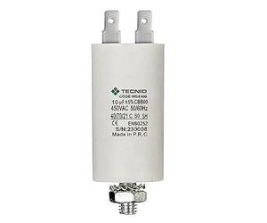 TECNID MG8100 Permanent for Engines 10µF 450V M8 Power Nut The starter capacitor is in a cylindrical polypropylene housing. Electrical connection via 4 terminals, white