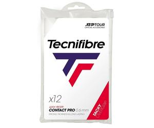 Tecnifibre CONTACT PRO Tennis Racket Overgrips - 12 Pack - White - 0.6mm