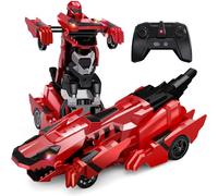 Tecnock 2025 Rechargeable Dinosaur Remote Control Car 2.4GHz One Button Transformation 360 °Rotation Robot Car Toy with LED Lights Toy Gift for Age 4-12 Boys/Girls Red