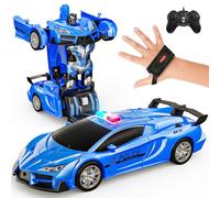 Tecnock 2025 Remote Control Cars Gesture Sensing, Transform Robot RC Cars for Kids, 2.4GHz One Button Transformation Robot Toy with LED Lights, Police Car Toy Gift for Age 4-12 Boys/Girls