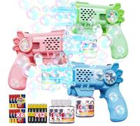 Tecnock 3 Pack Bubble Guns for Kids, Automatic Bubble Blasters with 12 Batteries Included, 3 Bubble Solution Bottles & 5 Refills, Lightweight, Leak-Resistant, Birthday Gift, Party Favours