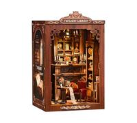 Tecnock Book Nook Kit, DIY Miniature House Kit for Adults & Teens, Vintage Library Scene Bookshelf Insert Decor with Warm Light, 3D Wooden Puzzle Gift for Book Lovers (Twilight Library)
