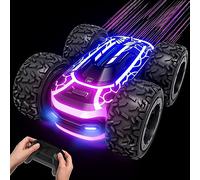 Tecnock Remote Control Cars, 2.4GHz Double Sided RC Stunt Car with LED Lights, 360° Flips Rotating 4WD RC Car, Indoor & Outdoor Toys Gifts for Boys Kids Girls Age 3+