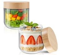 Tecohouse 12 oz Chia Pudding Jars with Lids 2 Pack Overnight Oats containers with Bamboo Lids Mason Glass Jars For Salad, Meal Prep Food Storage, Snacks, Spice, Suger, Yogurt