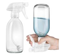 Tecohouse Glass Spray Bottles 8oz, 2 Pack 360° Glass Spray Bottle for Cleaning Upside Down Mister Squirt Bottle with Adjustable Nozzle for Hair, Plants, Pet Clear White Nozzles