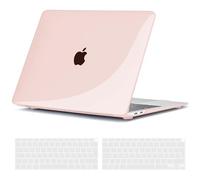 TECOOL Case compatible with MacBook Air M1 & MacBook Air 13 inch Retina 2020 2019 2018 (A2337 A2179 A1932), Plastic Snap On Hard Shell Cover & UK EU Keyboard Protector, Pale Pink (Glossy)