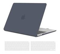 TECOOL Case compatible with MacBook Air M1 & MacBook Air 13 inch Retina 2020 2019 2018 (A2337 A2179 A1932), Plastic Snap On Hard Shell Cover & UK EU Keyboard Protector, Grey-Black (Matte)