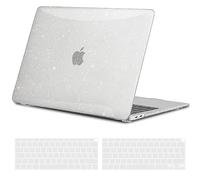 TECOOL Case compatible with MacBook Air M1 & MacBook Air 13 inch Retina 2020 2019 2018 (A2337 A2179 A1932), Plastic Snap On Hard Shell Cover & UK EU Keyboard Protector, Glitter Clear (Glossy)