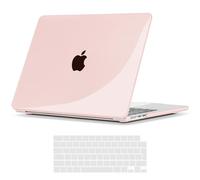 TECOOL Case compatible with MacBook Air M5 M4 M3 M2 15 inch 2023-2026 (A3448 A3241 A3114 A2941), Plastic Snap On Hard Shell Cover & UK EU Keyboard Protector, Pale Pink (Glossy)