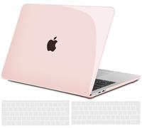 TECOOL Case compatible with MacBook Pro 13 inch 2016-2022 (M2 M1 A2338/A2289/A2251/A2159/A1989/A1706/A1708), Plastic Snap On Hard Shell Cover & UK EU Keyboard Protector, Pale Pink (Glossy)