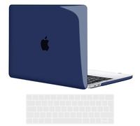 TECOOL Case compatible with MacBook Pro 15 inch 2019 2018 2017 2016 (A1990 A1707) with Touch Bar, Plastic Snap On Hard Shell Cover & UK EU Keyboard Protector, Crystal Navy Blue (Glossy)