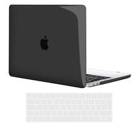TECOOL Case compatible with MacBook Pro 15 inch 2019 2018 2017 2016 (A1990 A1707) with Touch Bar, Plastic Snap On Hard Shell Cover & UK EU Keyboard Protector, Crystal Black (Glossy)
