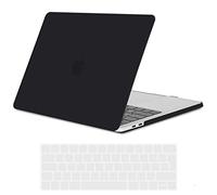 TECOOL Case compatible with MacBook Pro 15 inch 2019 2018 2017 2016 (A1990 A1707) with Touch Bar, Plastic Snap On Hard Shell Cover & UK EU Keyboard Protector, Black (Matte)