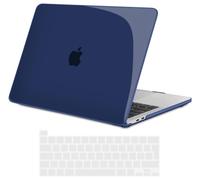 TECOOL Case compatible with MacBook Pro 16 inch 2019 2020 (A2141) with Touch Bar, Plastic Snap On Hard Shell Cover & UK EU Keyboard Protector, Crystal Navy Blue (Glossy)