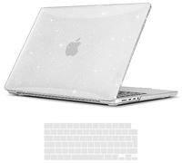 TECOOL Case compatible with MacBook Pro 16 inch 2021-2026 M5 M4 M3 M2 M1 Pro/Max, Plastic Snap On Hard Shell Cover & UK EU Keyboard Protector, Glitter Clear (Glossy)