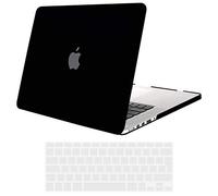TECOOL Case compatible with old MacBook Pro 15 inch Retina 2015 2014 2013 2012 (A1398), Plastic Snap On Hard Shell Cover & UK EU Keyboard Protector, Black (Matte)