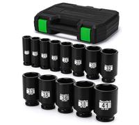 TecoTek 1/2" Drive Deep 6-Point Impact Socket Set, 13-Piece Spindle Axle Nut Impact Socket Set, Cr-Mo, Metric (17mm to 41mm), Enhanced Storage Case