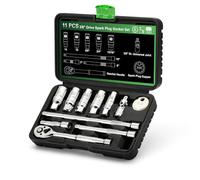TecoTek 11-Piece Spark Plug Socket Set with 3/8" Drive Ratchet Handle, Spark Plug Gapper, Universal Joint and Extension Bar, 5/8", 3/4", 13/16", 14mm, 18mm, CR-V Sockets with Rubber Retaining Rings
