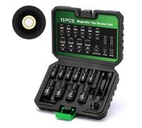 TecoTek 13PCS Magnetic Tap Socket Set, 1/4" & 3/8" Drive Square Drive Tap Handle Tool, Square Socket Set for Fractional MCTI Standard Tap Thru 1/2" & 1/8" NPT Taps