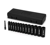 TecoTek 14 Pieces 3/8-Inch Drive Deep 12-Point Metric Impact Socket Set, CR-V, 7mm to 19mm, 1/4"-3/8" Drill Adapter