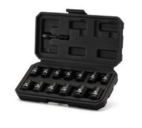 TecoTek 14 Pieces 3/8-Inch Drive Shallow 12-Point Metric Impact Socket Set, CR-V, 7mm to 19mm, 1/4"-3/8" Drill Adapter