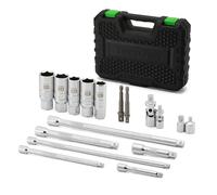 TecoTek 17-Pieces Drive Tool Accessory Set, Spark Plug Socket Set, Includes 1/4" & 3/8” Drive Extension Bar, Socket Adapter, Universal Joints